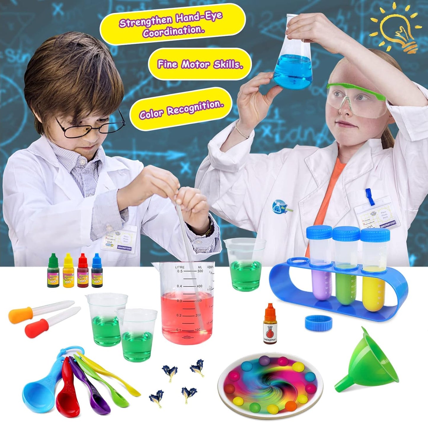UNGLINGA 30 Experiments Science Kit for Kids with Lab Coat, Chemistry Set STEM Toys Birthday Gifts for Boys Girls, Scientist Costume Role Play Tools Educational Learning Set