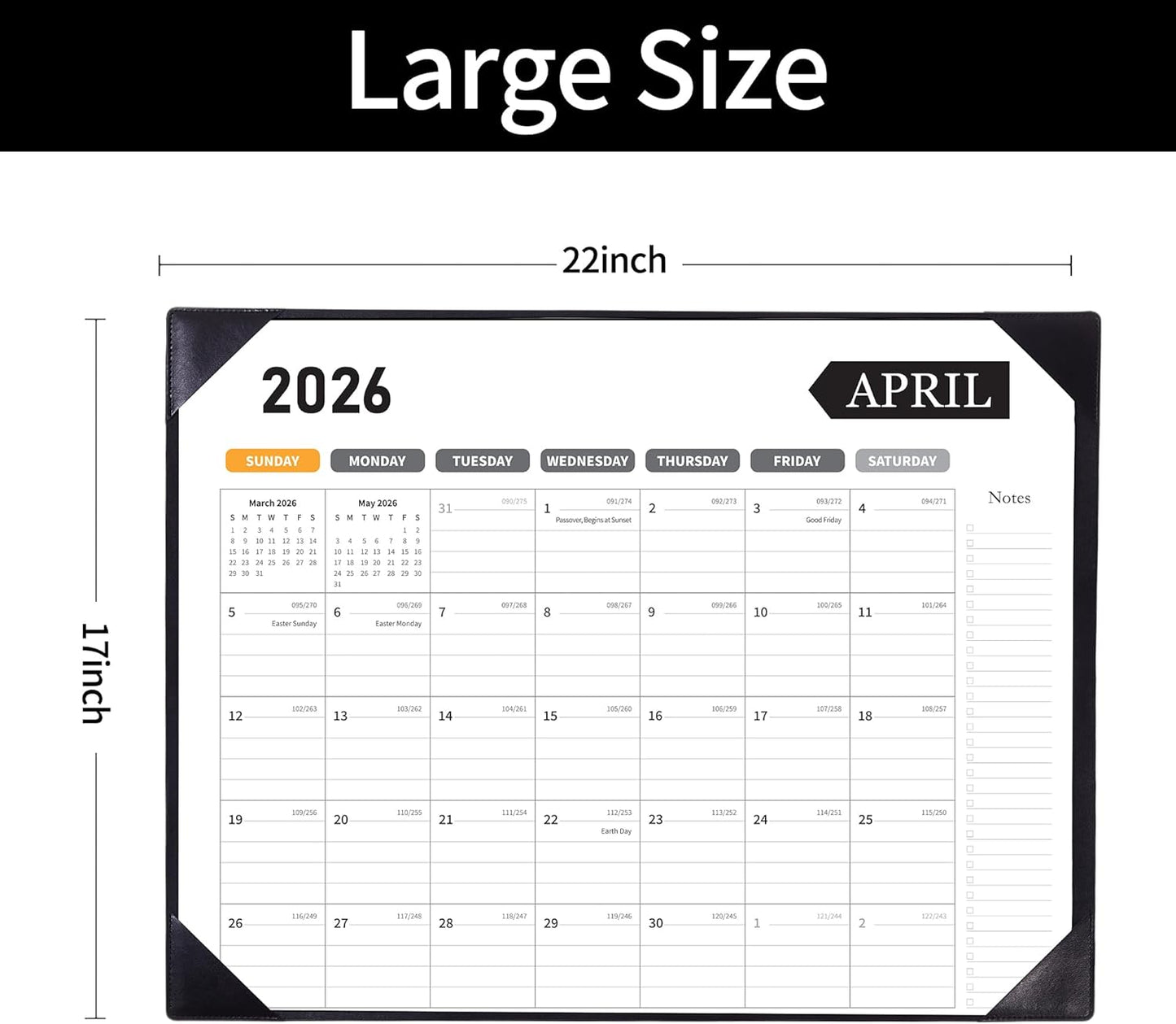 Large Desk Calendar 2025-2026, Calendar with Desk Protecting Pad, Desk Calendar Large 22x17, Runs From July 2025 to December 2026, 18 Months, Big Desktop Calendar for Family Classroom and Office (Black)