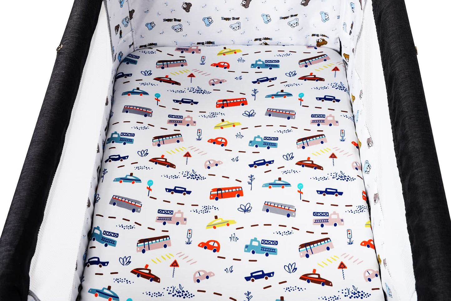 Pack n Play Sheet Stretchy Fitted Portable Mini Crib Sheets Set 3 Pack,Playard Sheets Convertible Playard Mattress Cover,Ultra Soft Jersey Material,Rocket Satellite,Car & Bus