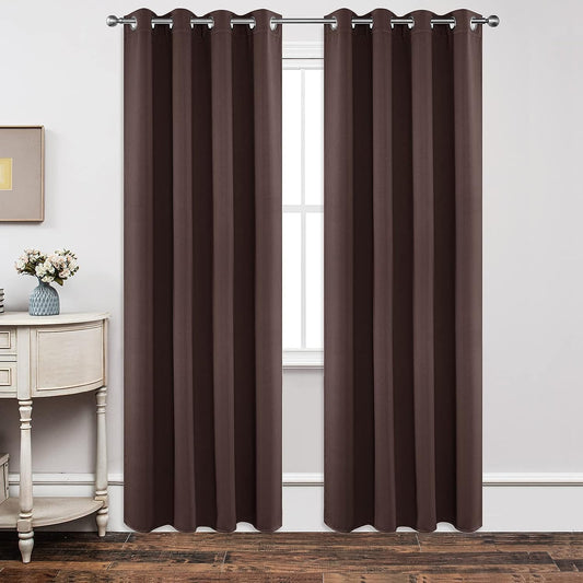 Joydeco Blackout Curtains 84 inches Long 2 Panels Set, Thermal Insulated Long Curtains & Drapes 2 Burg, Room Darkening Grommet Drapes for Bedroom Living Room Windows (W42 x L84 Inch, Chocolate)