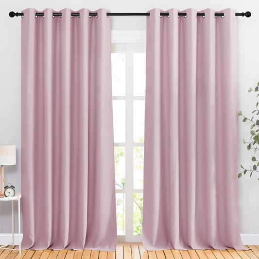 NICETOWN Baby Pink Sliding Door Curtains 2 Panels Set 118 inches Long, Grommet Thermal Room Darkening Curtains Privacy Room Divider Sound Reducing for Bedroom/Living Room, W66 x L118