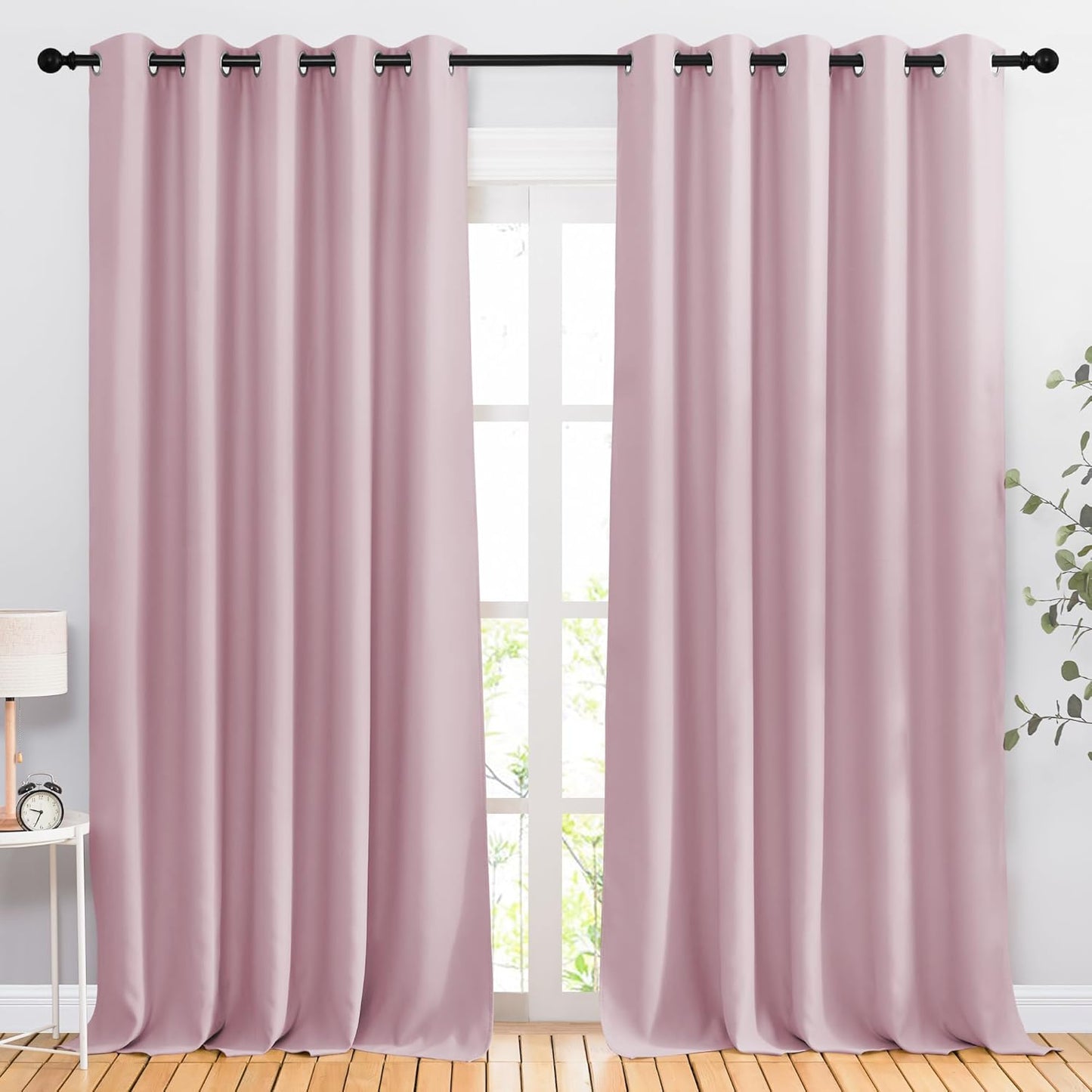NICETOWN Baby Pink Curtains 110 inches Long, Grommet Thermal Insulated Room Darkening Curtains Privacy Window Treatments Sound Reducing for Bedroom/Living Room, W66 x L110, 2 Panels