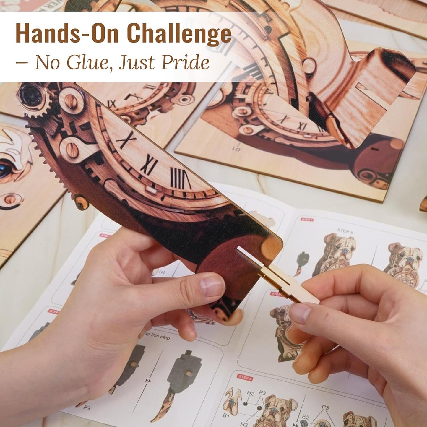 3D Puzzle for Adults Bulldog Clock - Mechanical DIY Wall Clock Kit Model Building Set Hobbies for Women Men Puzzle Home Decor & Stress Relief Craft Unique Gift for DIY Lovers