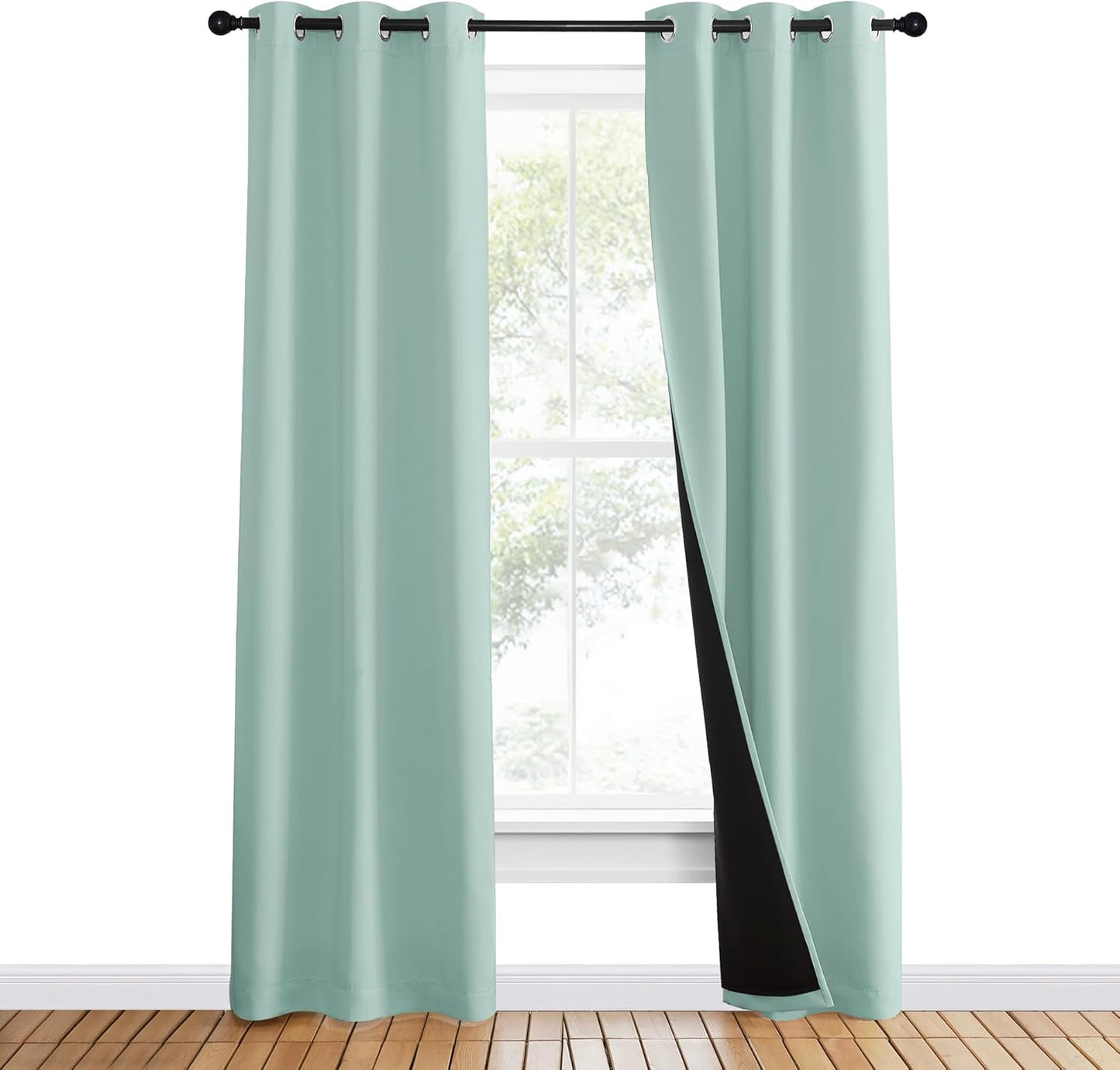 NICETOWN Aqua Blue 100% Blackout Curtain Set, Thermal Insulated & Energy Efficiency Window Draperies for Guest Room, Full Shading Panels for Shift Worker and Light Sleepers, 37W x 80L, 2 PCs