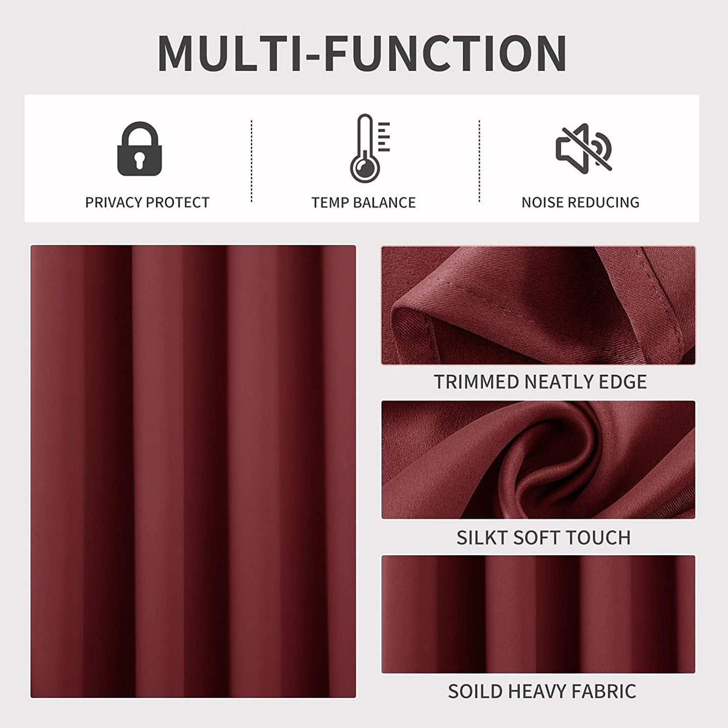 Joydeco Blackout Curtains 90 Inch Length 2 Panels Set, Thermal Insulated Long Curtains 2 Burg, Room Darkening Grommet Drapes for Living Room Bedroom Window (W52 x L90 Inch, Burgundy Red)