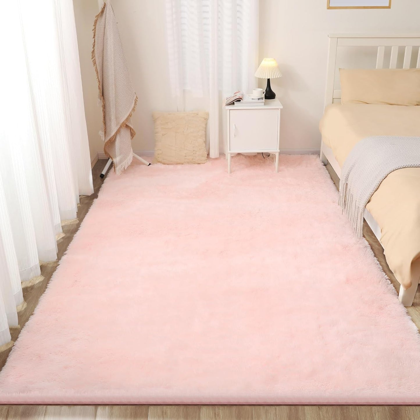 Soft 5x7 Pink Rug, Fluffy Area Rugs for Living Room, Plush Area Rugs for Bedroom, Non-Slip Indoor Carpet for Nursery, Study Room, Kids Room, Room Decor