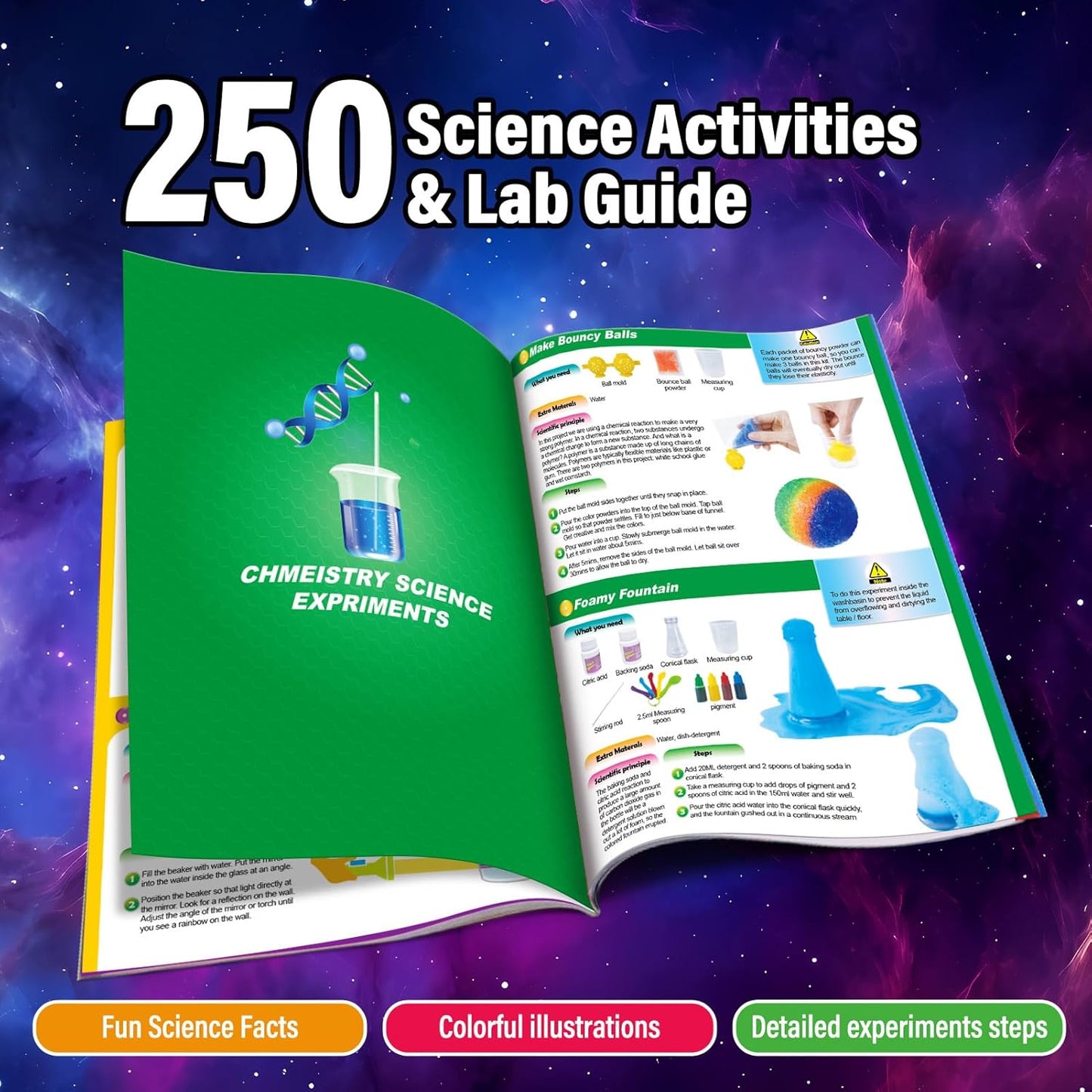 250 Experiments Kits for Kids, Science S.T.E.M Projects Scientific Toys for Boys Girls Gifts Ideas Birthday Christmas, Erupting Volcano, Planet, Bouncy Ball,Chemistry Scientist Set