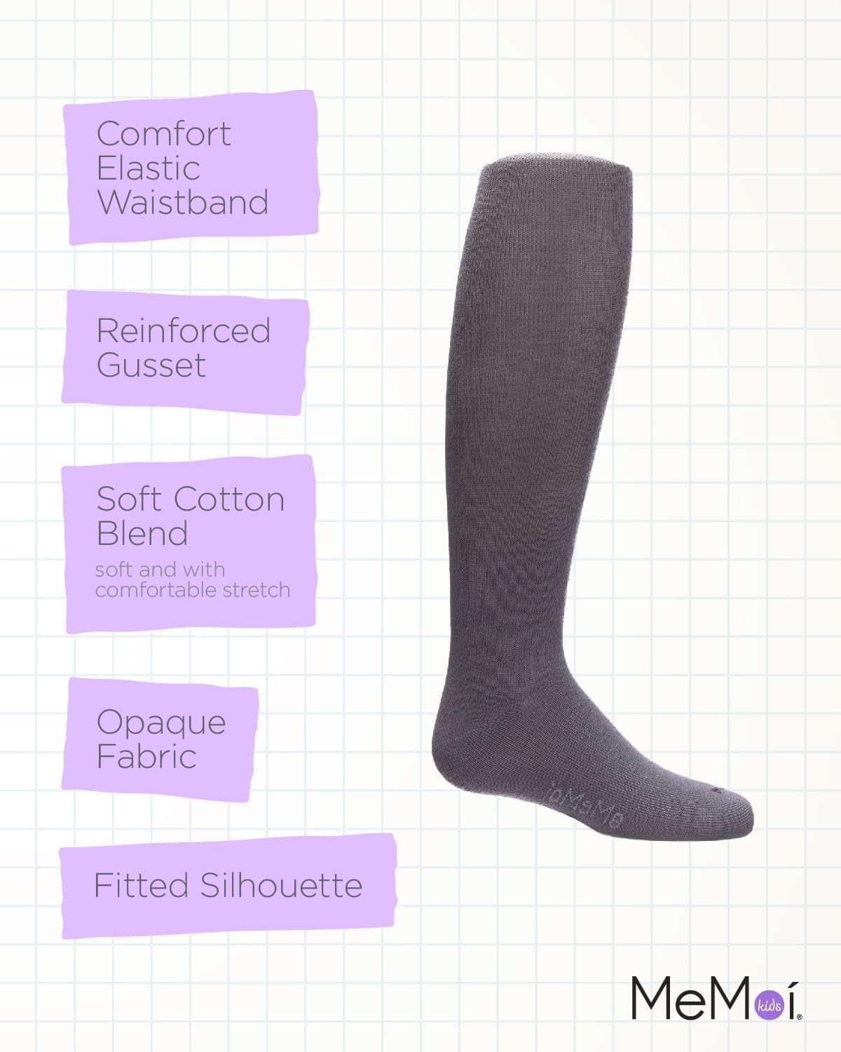 MeMoi Soft Pima Cotton Tights for Girls, Soft and Lightweight Opaque Tights for girls - Sizes 8 to 16