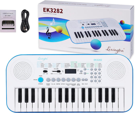 Lexington 32 Key Electric Keyboard, Small Digital Piano for Beginners, Mini Portable Musical Gift (EK3282, White)