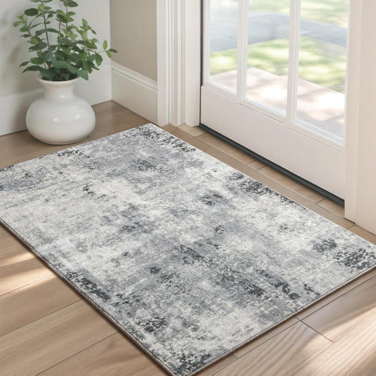 Entryway Rug 2x3 Grey Rug, Washable Abstract Small Rugs Non-Slip Low Pile Throw Rugs for Kitchen Floor, Front Door, Bedroom Bedside