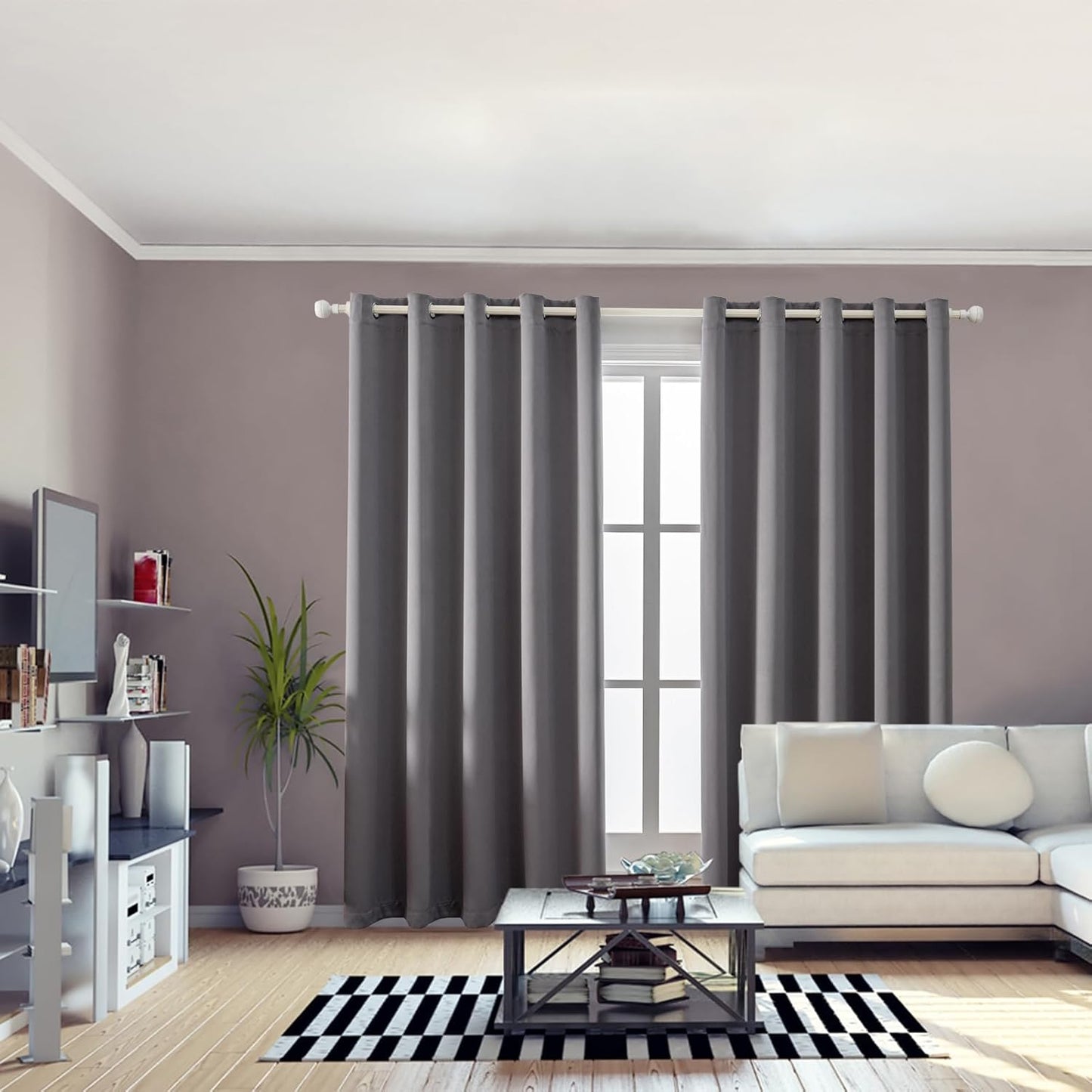 Anytime 100% Blackout Curtain Set, Thermal Insulated & Energy Efficiency Window Draperies for Guest Room, Full Shading Panels for Shift Worker and Light Sleepers（Grey, 2 Panels, 70W x 108L）