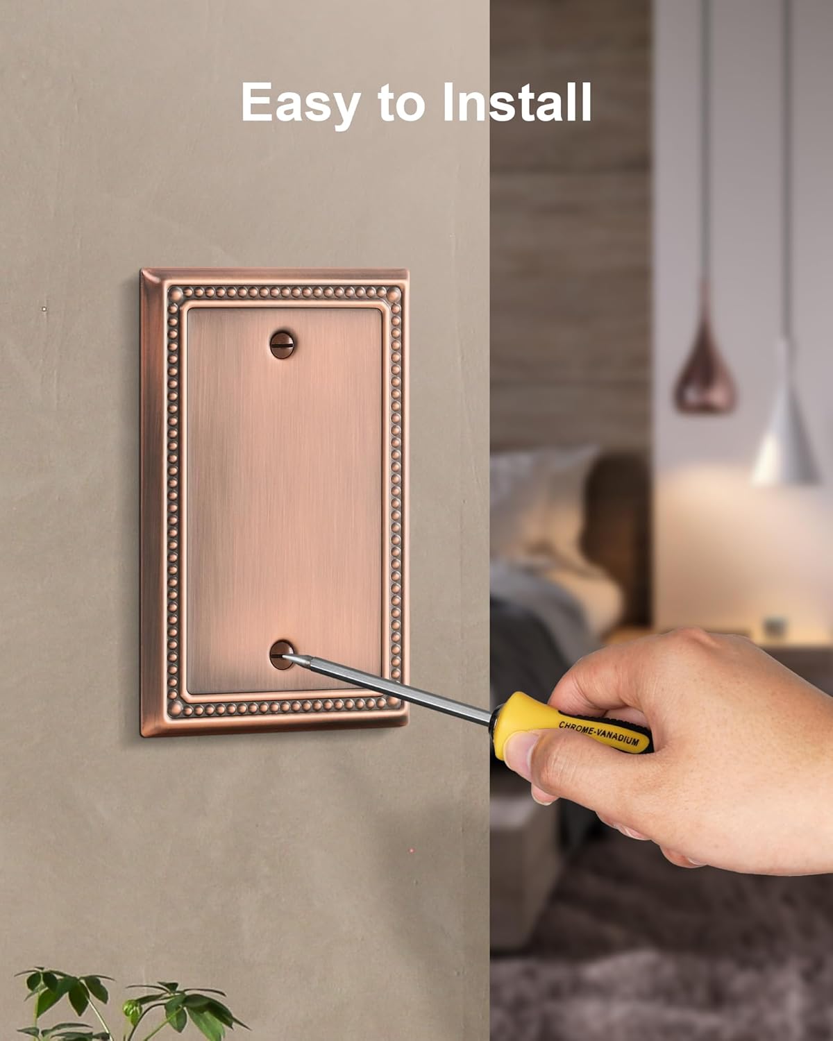 2-Pack Blank Outlet Cover Wall Plate, Metal Switch Plates Outlet Covers, Antique Copper Pearls Beaded Decorative Wall Plates for Electrical Outlets