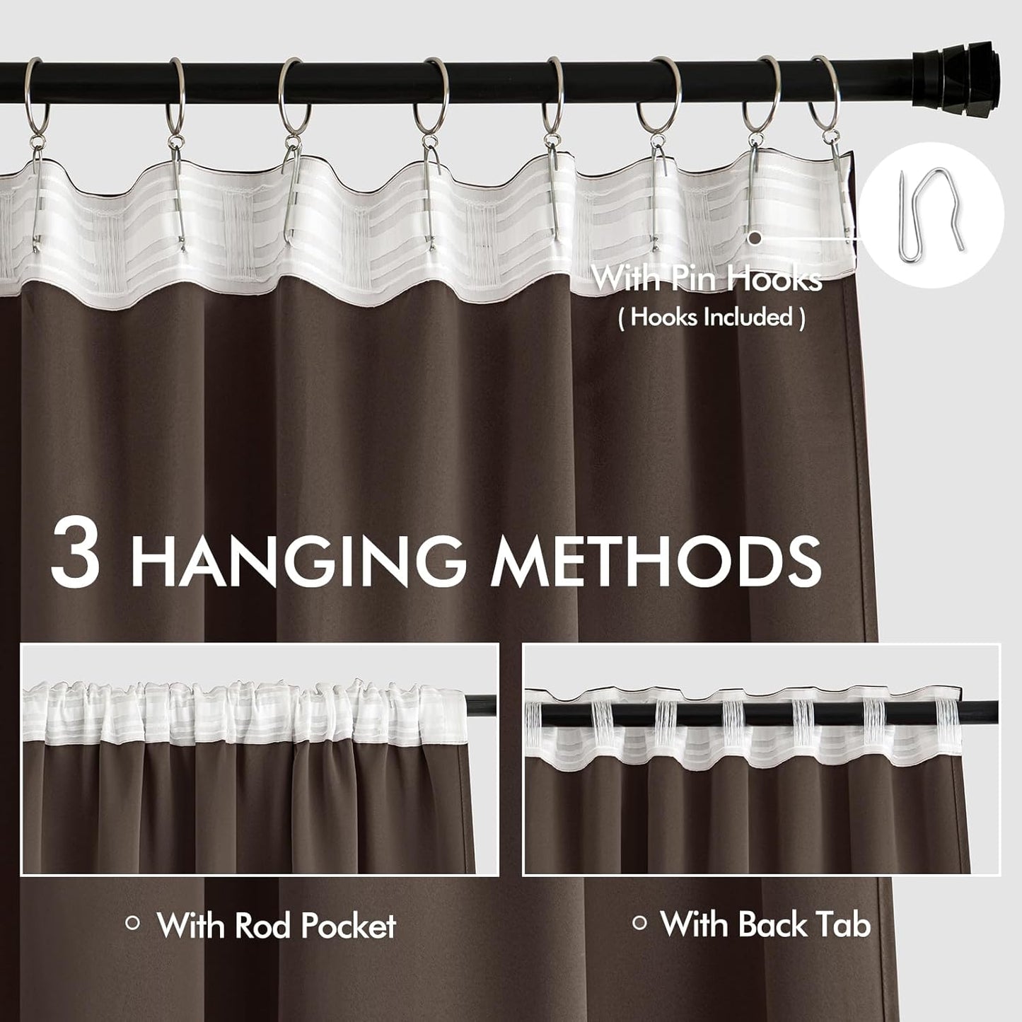 MIULEE Chocolate Brown Back Tab Blackout Curtains 120 Inch Long 2 Panels Set for Bedroom, Rod Pocket/Pinch Pleated Extra Long Thermal Insulated Living Room Darkening Light Blocking 10FT Drapes
