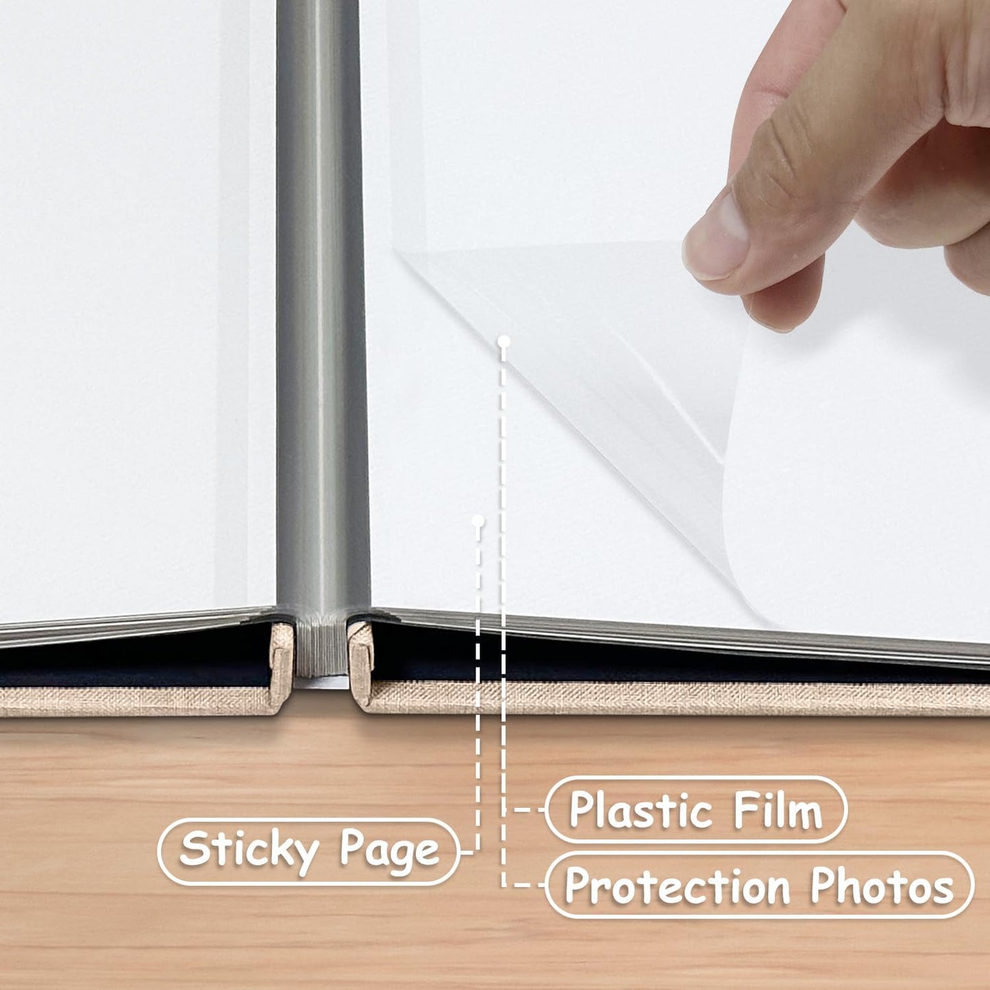 Large Photo Album Self Adhesive Scrapbook Album for 4×6 5×7 8×10 Pictures DIY Magnetic Linen Cover Album 40 Pages for Family Wedding Gifts with Metal Pen and Plastic Board, Light Beige