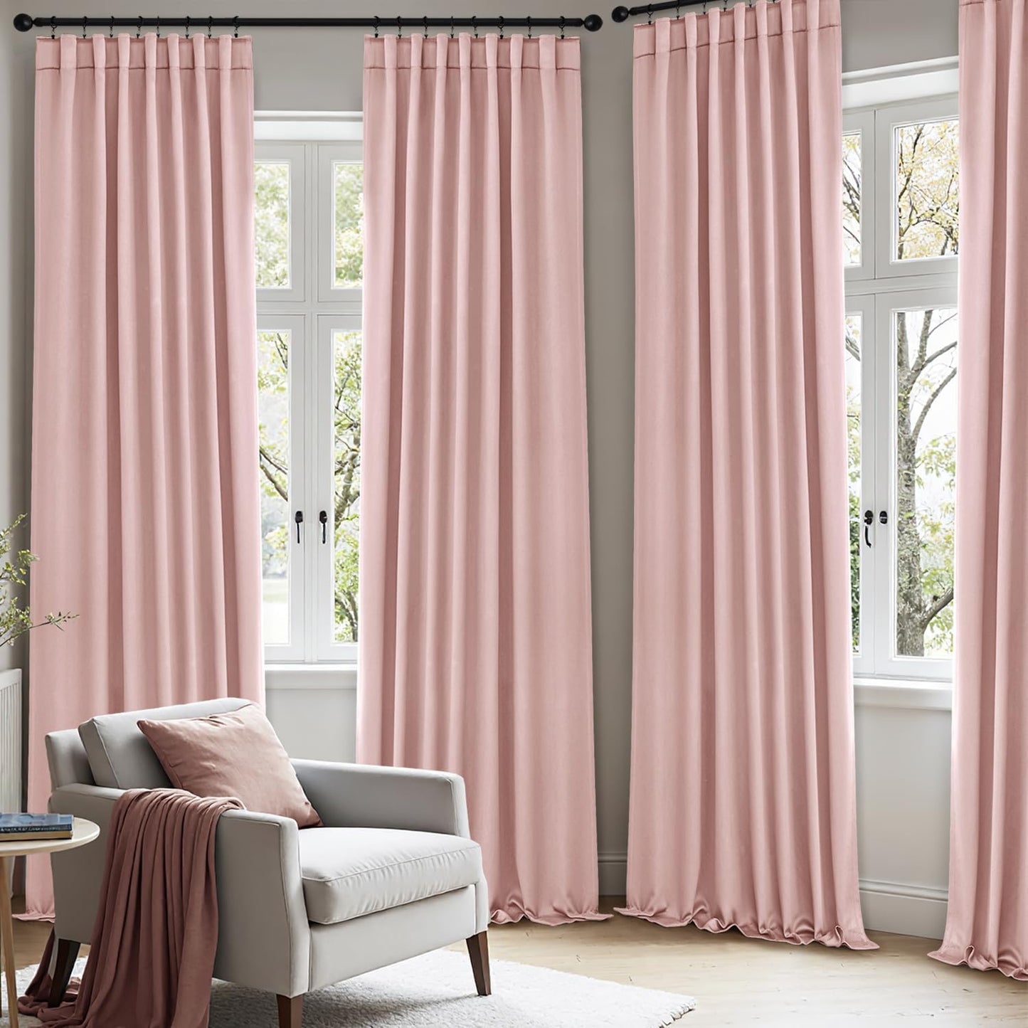 ANRODUO Light Pink Blackout Curtains for Girls Bedroom Living Room 84 Inches Long 2 Panels, Back Tab Rod Pocket Pinch Pleated Thermal Insulated Room Darkening Curtains, 42 x 84 Inch