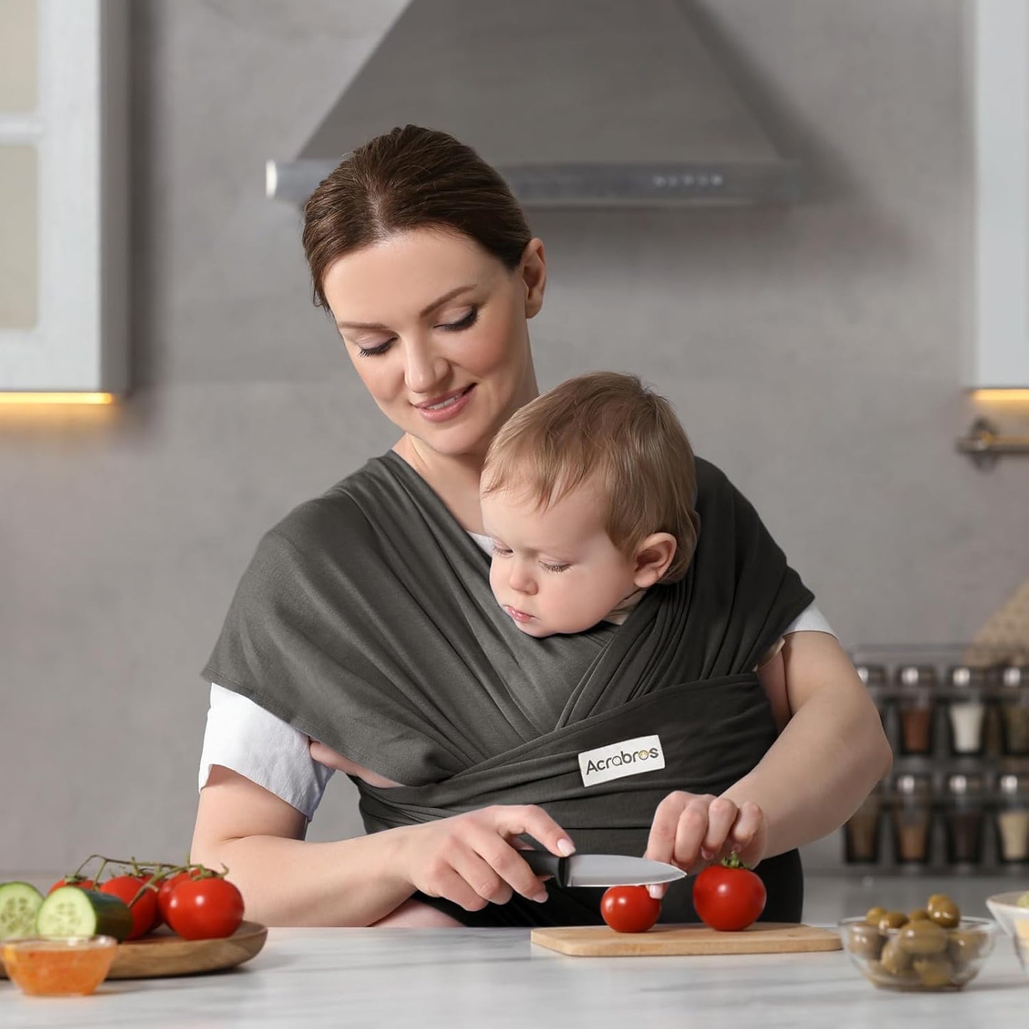 Acrabros Baby Wrap Carrier,Hands Free Baby Carrier Sling,Lightweight,Breathable,Softness,Perfect for Newborn Infants and Babies Shower Gift,Dark Grey