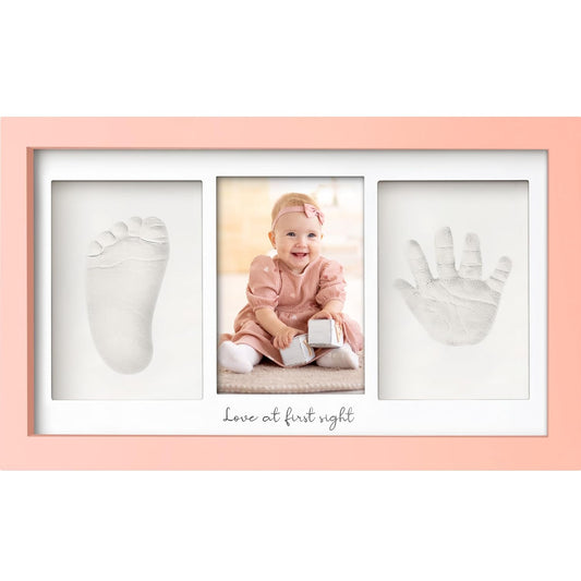 Baby Hand and Footprint Kit - Clay Handprint Keepsake Frame, Newborn Nursery Picture Frame, Personalized New Mom Gifts for Baby Shower & Registry (Sweet Pink)