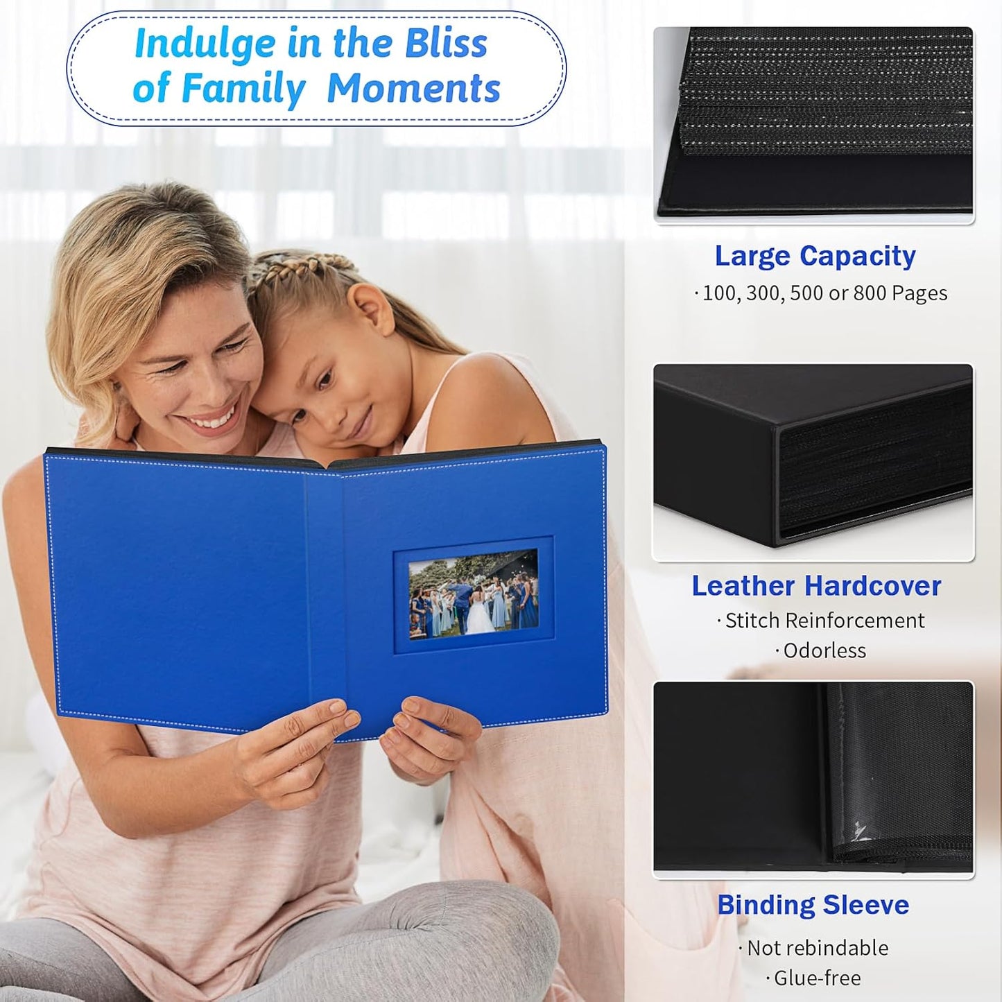 Popotop Photo Album 4x6 300 Pockets with Leather Hardcover Cover, Small Photo Album Holder Book with 50Pcs Pages for Family Travel Wedding Baby Gifts