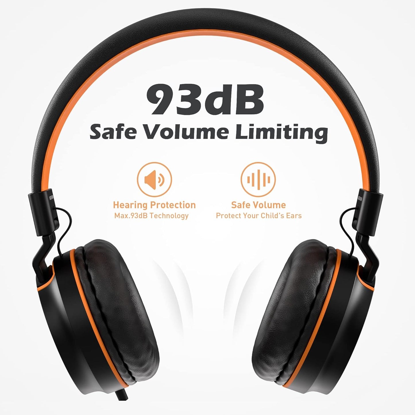 AILIHEN Kids Headphones, I35 On-Ear Headphones for School, Safe Volume 93dB, HD Mic Stereo Headphone for Kid Girls Boys, Foldable 3.5mm Wired for Chromebook, Laptop, Computer, Tablet (Black Orange)