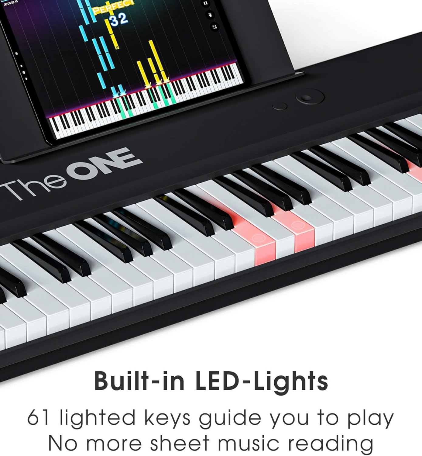 The ONE Smart Keyboard COLOR 61 Lighted Keys Piano Keyboard, Electric Piano for Beginners with 256 Tones, 64 Polyphony, Built-in LED Lights and Free Apps (Black)