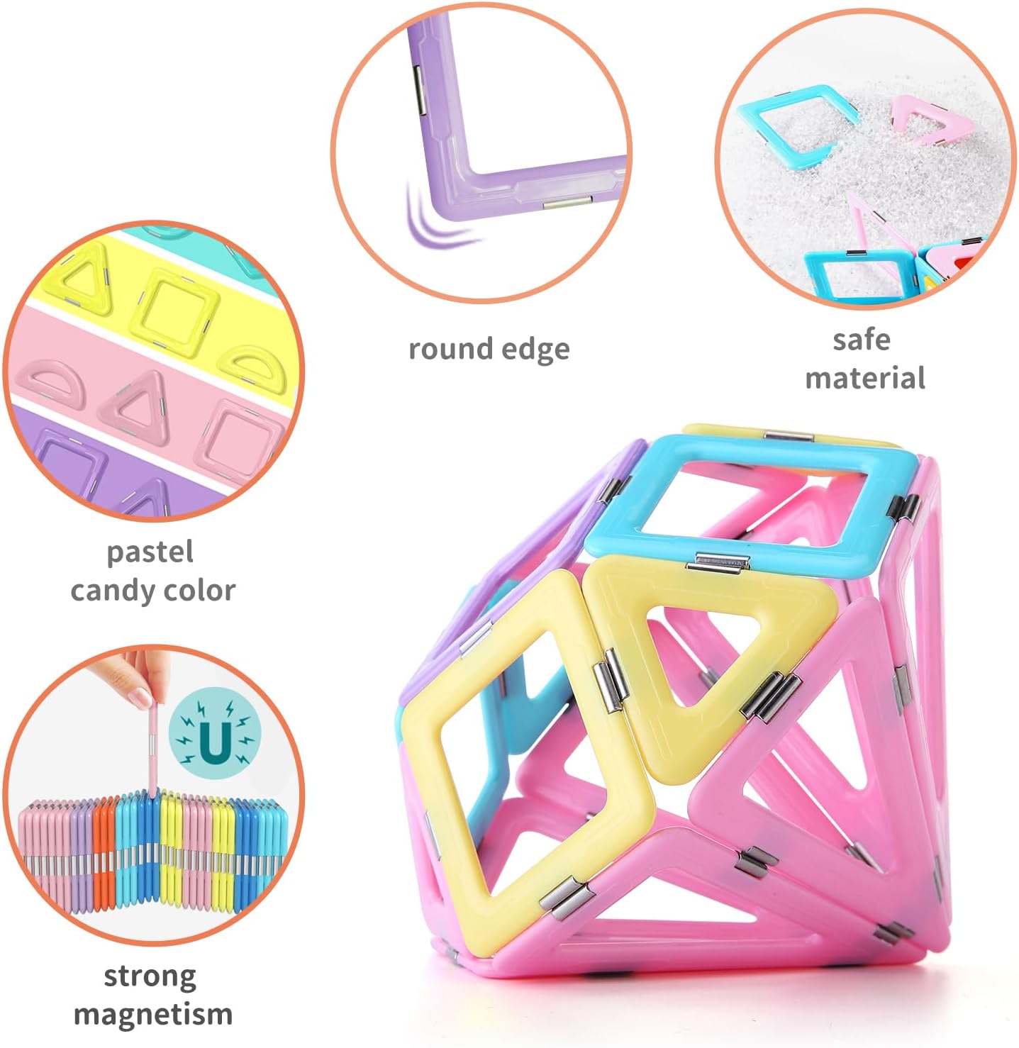 TOKBLOK Magnetic Tiles Toys for 3 4 5 6+ Year Old Girls Boys 100Pcs Macaron Magnet Building Blocks Set for Toddler STEM Educational Toys for Kids Birthday Gifts (Castle & Car Set)