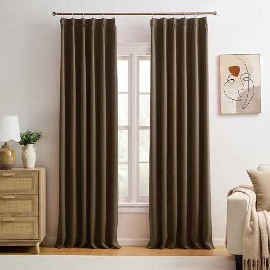 Brown Blackout Curtains 132 Inches Long 11 feet Tall, Extra Long Pinch Pleats Living Room Curtains Thermal Pleated Curtains Panels Drapery for Home, Hotel, Office, 40" W x 132" L, Set of 2