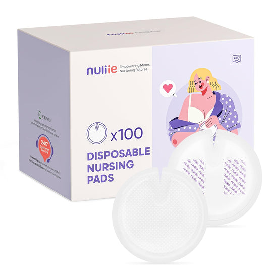 Nuliie Super Absorbent & Featherlight Disposable Nursing Pads 100 Count, Stay Dry, Soft & Breathable Breast Pads for Leaking Milk, Leakproof, Individually Packaged Breastfeeding Essentials for Moms