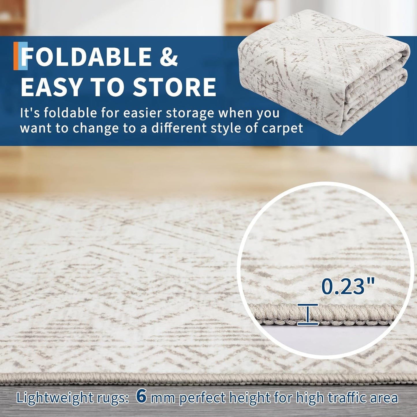 COZYLOOM Runner Rug 2x8 Living Room Washable Rugs Stain Resistant for Bedroom Soft Floor Carpet Non Slip Distressed Geometric Carpet for Dining Room Laundry Room Office, Ivory