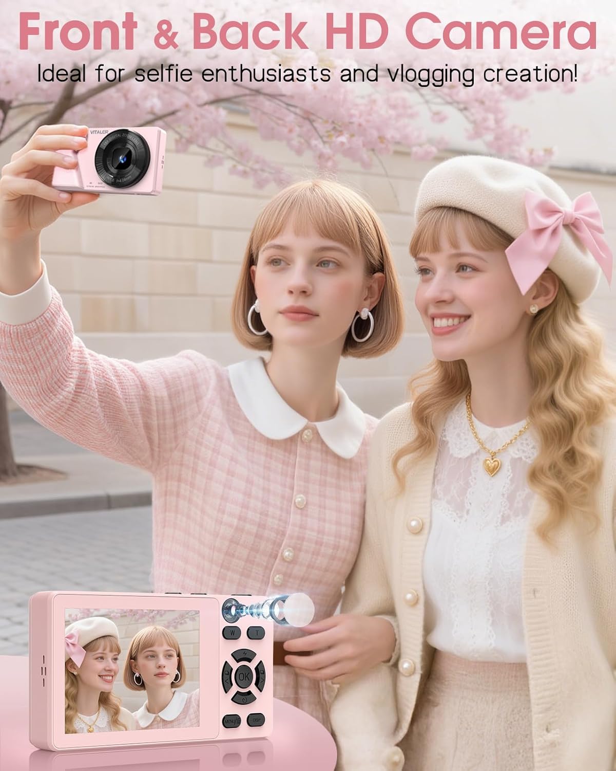 Digital Camera with Front Rear Lens, Autofocus 64MP 4K Camera for Photography with 32GB Card, Portable Compact Point and Shoot Camera for Teens Adult Beginner with Metal Shell, 2000mAh Battery