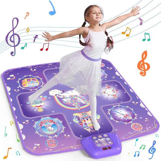 GirlsHome Dance Mat - Unicorn Toys for Girls Electronic Dance Pad with 5 Game Modes, Built-In Music, Touch Sensitive Light Up LED Kids Musical Mat, Christmas & Birthday Gift for Toddler Girls 3-12