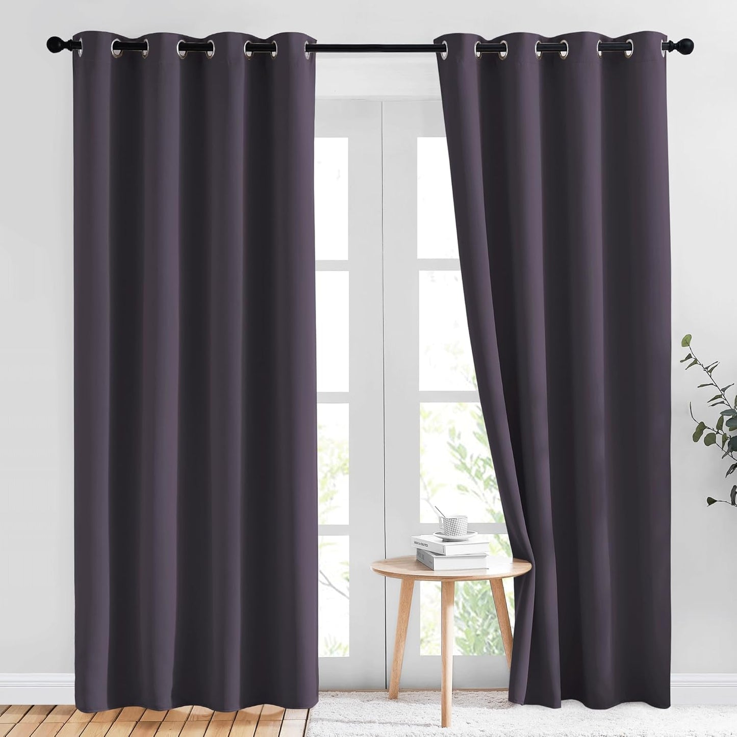 NICETOWN Block Window Curtains 84" Length - Home Fashion Greyish Purple Solid Grommet Room Darkening Window Treatments for Hall Room, 1 Pair, 52" Wide by 84" Long