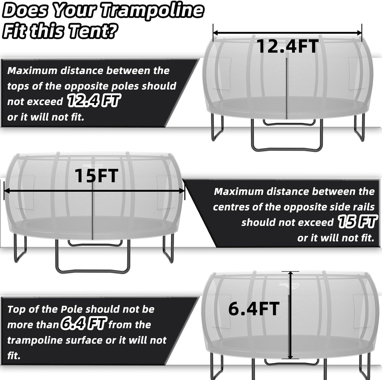 Gardenature 10FT/12FT/14FT Trampoline Tent(Tent Only), Fit Round Trampolines, Shade Cover with LED Light, Outdoor Trampolien Accessories, Anti-Tear, Beige