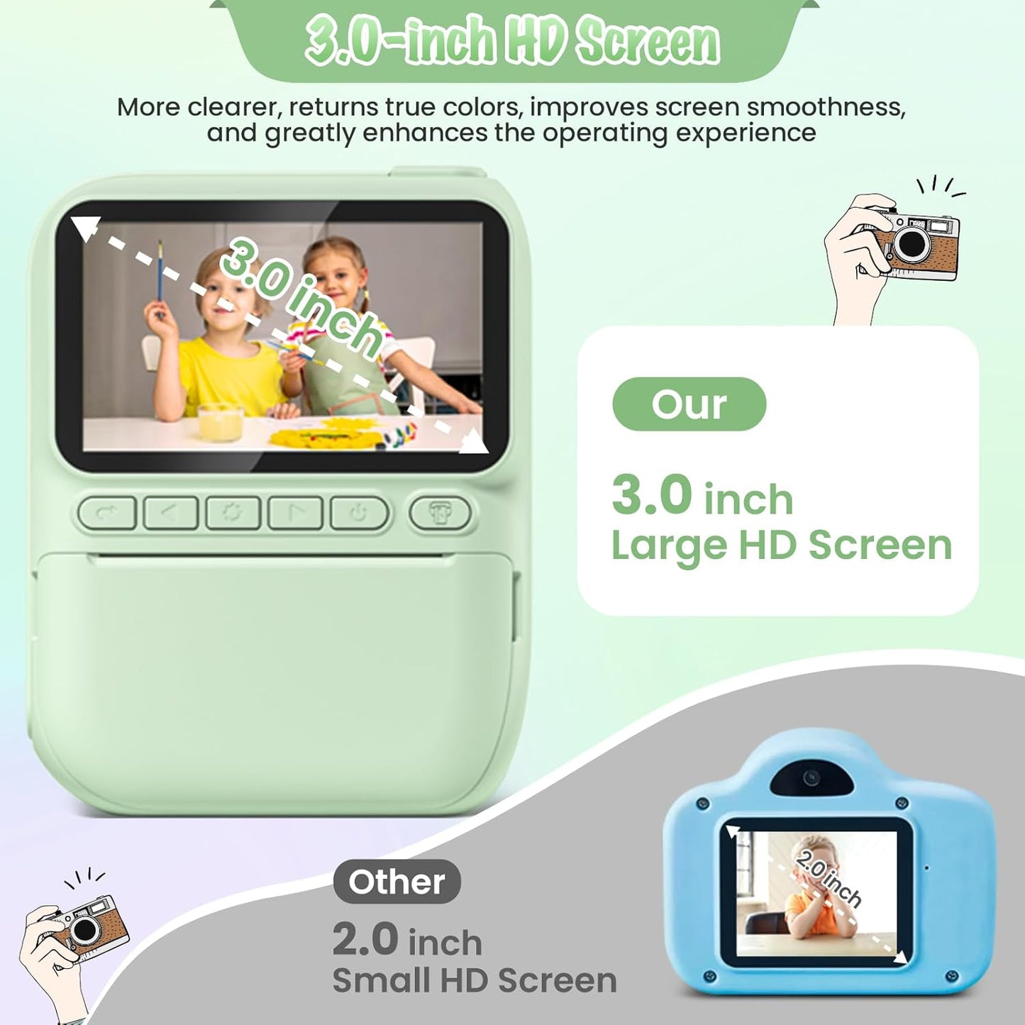Kids Camera Instant Print, 3.0" HD 32MP 1080P Toddler Digital Camera with 3 Rolls of Printer Paper, Birthday Gifts Toy for 3-12 Year Old Girls Boys with 32GB SD Card-Green