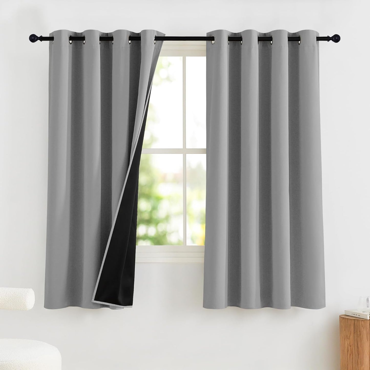 NICETOWN 100% Blackout Curtains for Bedroom, Thermal Insulated Window Curtains 63 Inch Length 2 Panels Set, Grommet Top Drapes for Living Room, 52" W x 63" L, Silver Grey