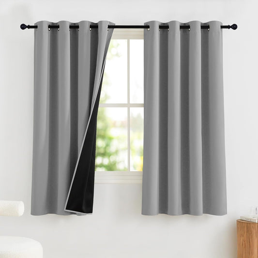NICETOWN 100% Blackout Curtains for Bedroom, Thermal Insulated Window Curtains 63 Inch Length 2 Panels Set, Grommet Top Drapes for Living Room, 52" W x 63" L, Silver Grey