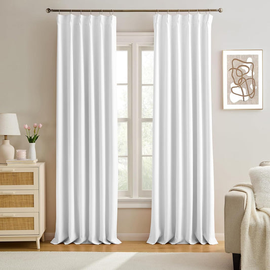 KEQIAOSUOCAI White Curtains 90 Inches Long 2 Panels Aesthetic Pinch Pleated Drapes with Hook Privacy Ceiling Floor Custom Made Memory Trained Curtain Panels for Bedroom Living Room 40x90