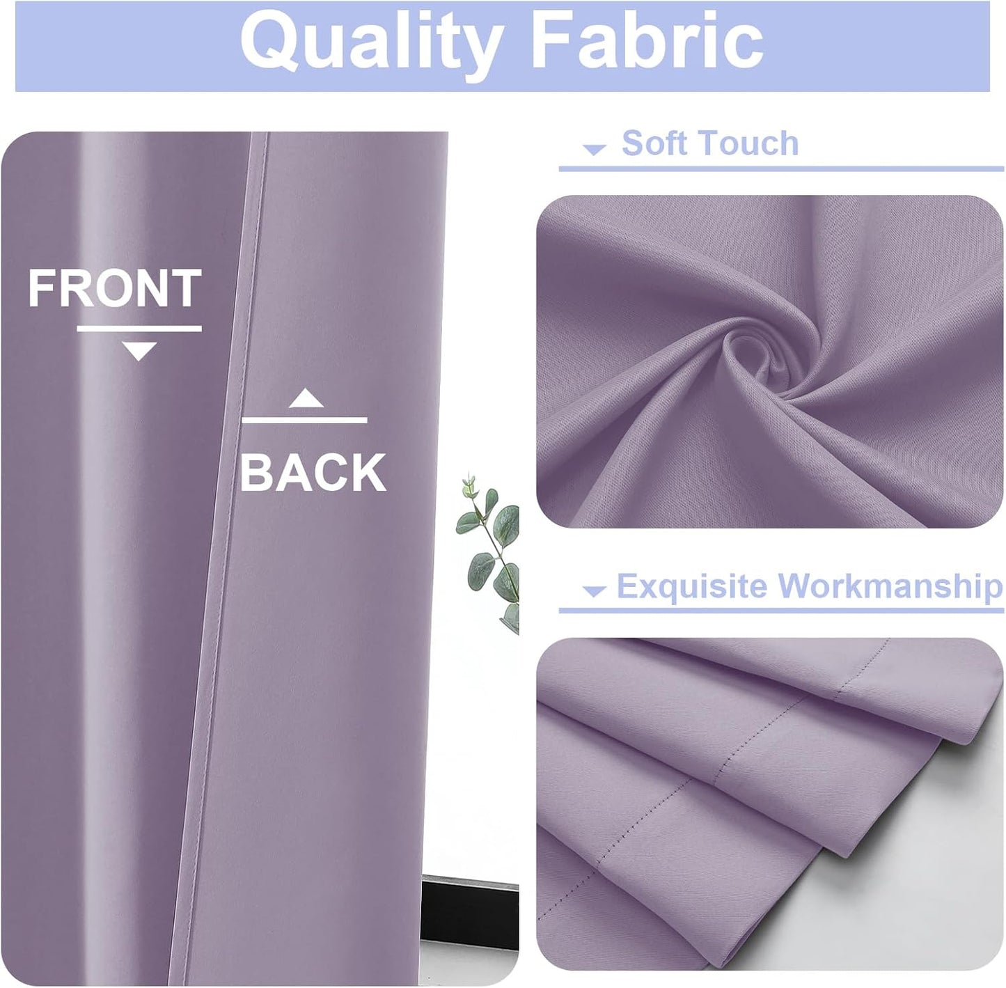 Simplebrand Ava Lilac Blackout Curtains for Bedroom 96 Inches Long 2 Panels, Solid Thermal Insulated, Energy Saving Nursery Window Treatment Curtains Blackout Drapes, W40 x L96 Inch, Lilac
