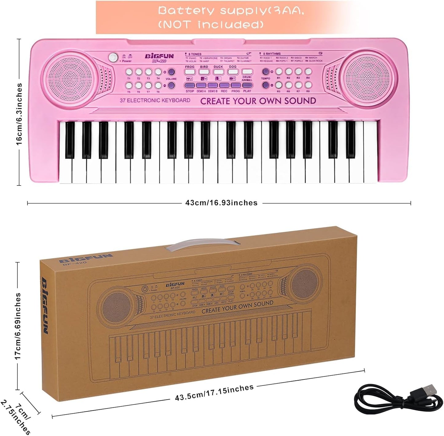 Raimy 37 Keys Keyboard Piano for Kids, Portable Keyboard Piano Early Learning Educational Electronic Musical Instrument Toys Gifts for 3 4 5 6 7 8 9 Year Old Boys and Girls (Pink)