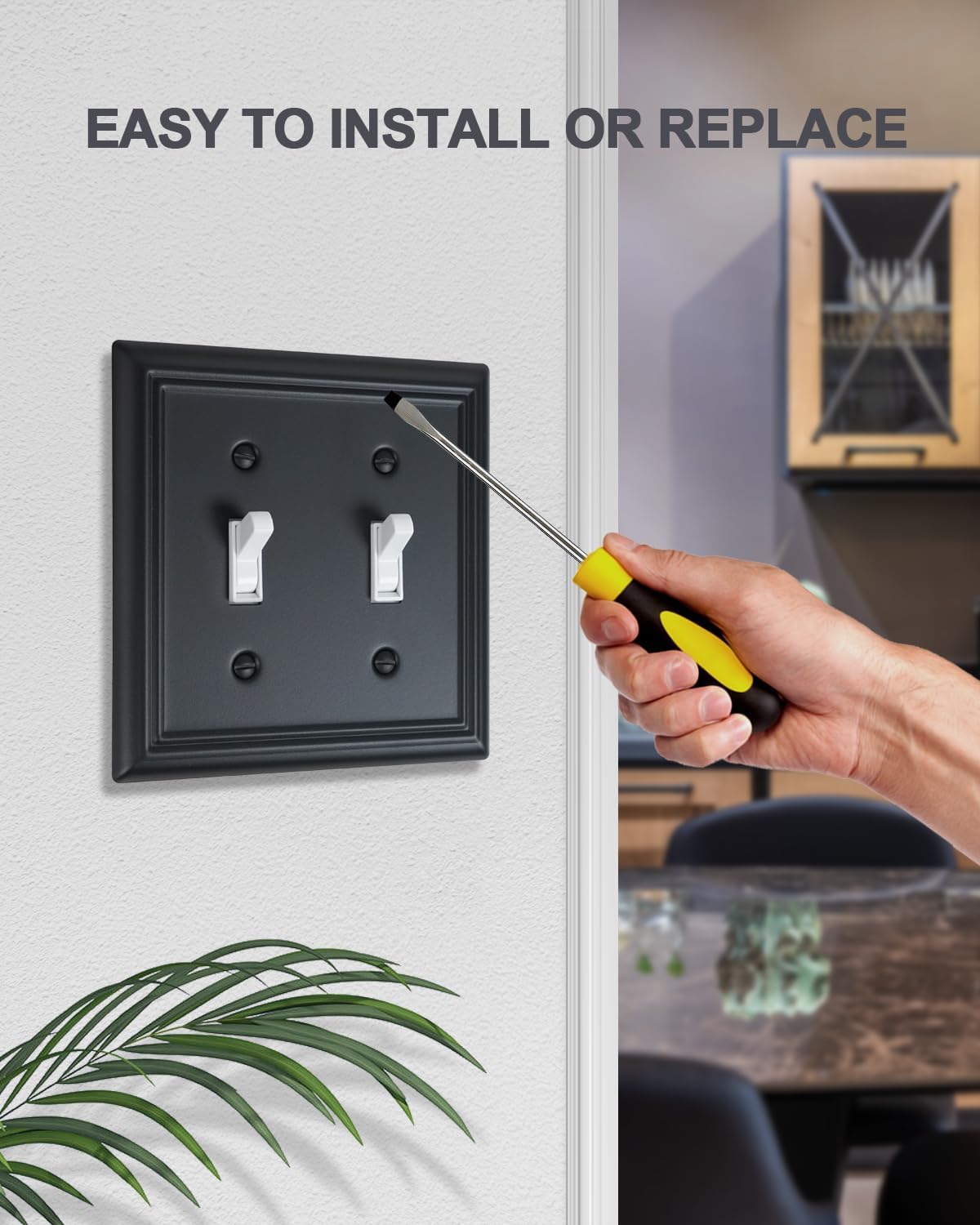 2-Pack Double Toggle Wall Plates, Durable Metal Light Switch Covers, Decorative Switch Plate Covers with Black Finish, 4.96''*4.88'', Midsize