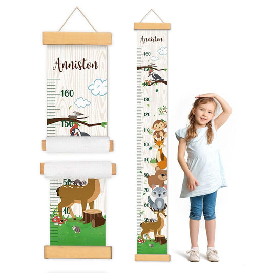 Personalized Name Kids Growth Chart Height Measuring Chart, Zoo Kids Growth & Measuring Chart in Inches, Fun & Stylish Height Tracker for Children, Growth Ruler, Hangable&Waterproof