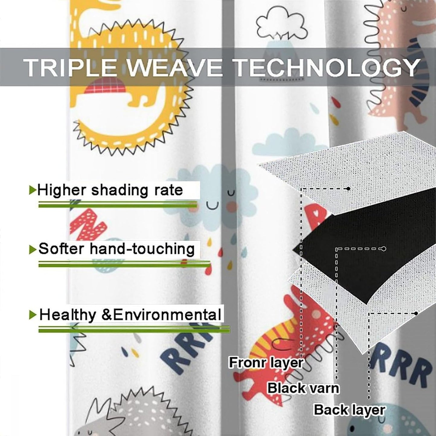 Cartoon Dinosaur Curtains for Kids Boys Girls Home Decor Colorful Cute Dino Animals Print Pattern Rod Pocket Blackout Window Drapes for Nursery Baby Bedroom Playroom W42xL84in 2 Panels