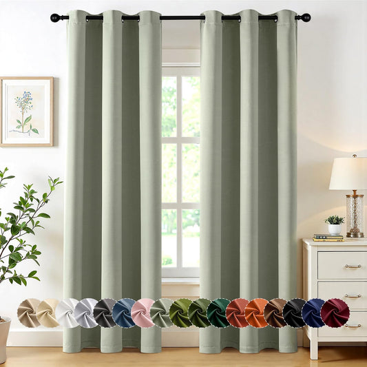MIULEE Sage Green Blackout Curtains for Bedroom Living Room 72 Inches Long 2 Panels, Thermal Insulated Drapes Solid Grommet Top Noise Reducing Light Green Window Treatments Set W40 x L72 Inch