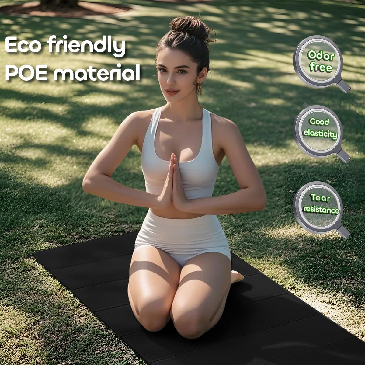Foldable Yoga Mat 12mm Extra Thick Joint Protection,Portable Design for Travel/Pilates/Board/Camping,Environmental Sports Mat Non-Slip Gym Mat,Odorless POE Material