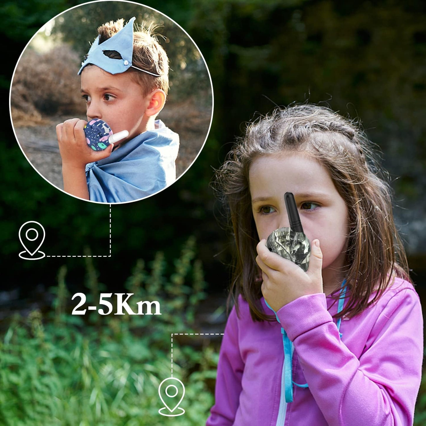 QNIGLO Camping Walkie Talkies for Kids Rechargeable, Camo Kids Walkie Talkies for Boys Girls fit Outdoor Adventure Game Spy Gear Hiking, Army Police Toys for 3 4 5 6-12 Year Old