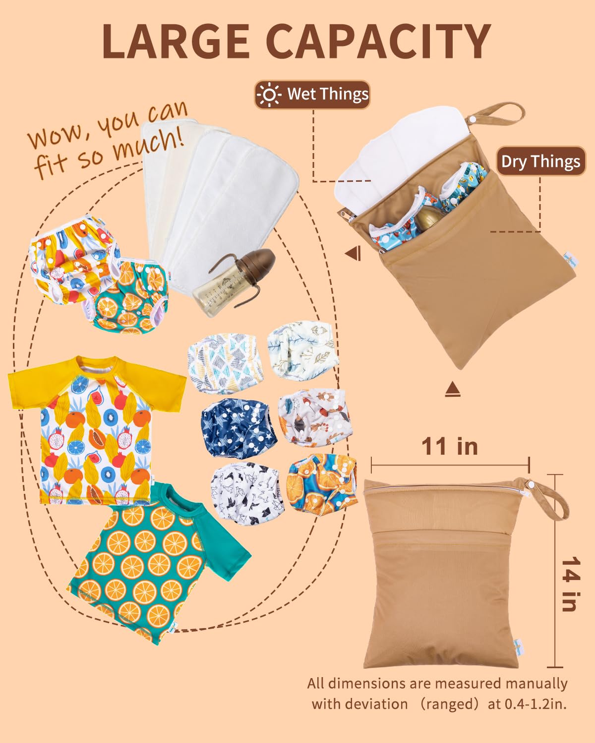 babygoal Wet Bags 3 Pack, Waterproof Travel Dry Bags for Baby Diapers, Beach, Pool, Gym, Swimsuits, Food Storage and Wet Clothes 3LN37-B