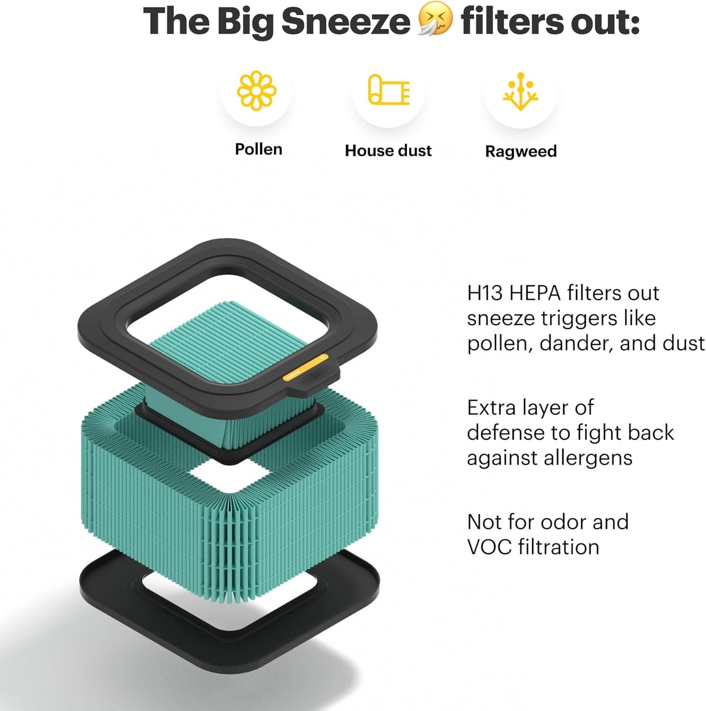 Mila Air Mini Authentic Big Sneeze H13 HEPA Home Replacement Filter for Allergies, Removes Dust, Pollen, Dander, Ideal for Large Room or Bedroom