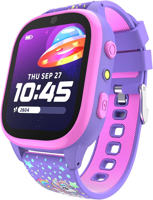 PlayZoom 4 Kids Smartwatch – 1.83” Color Touchscreen, 25+ Games, Selfie Camera, Audiobooks, Songs, Step Tracker, Parental Controls, Waterproof, for Ages 4-12 (Purple Unic)