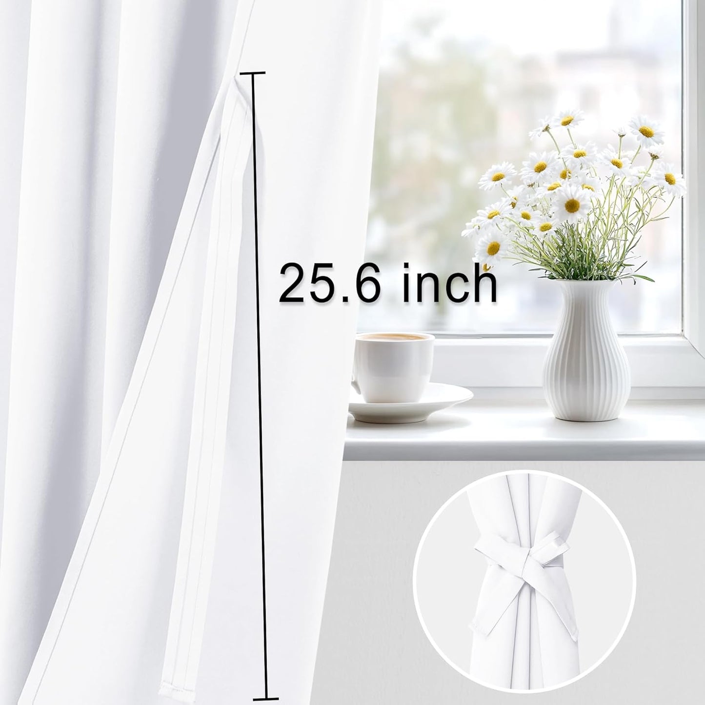 XWZO Blackout Curtains for Bedroom 63 inch Length Room Darkening Thermal Insulated Rod Pocket Curtains for Living Room with Tiebacks,White,W42 x L63,Set of 2