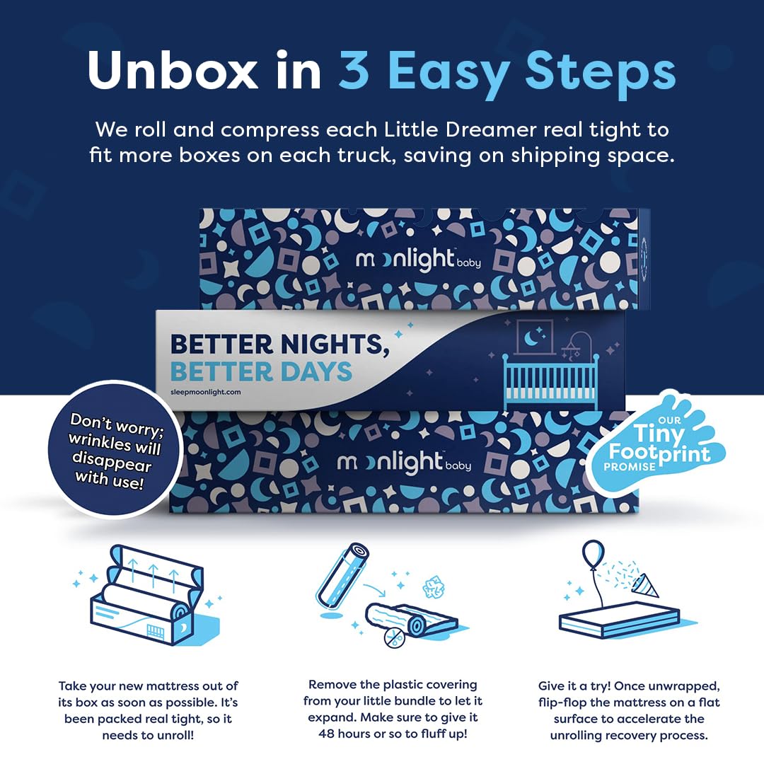 Moonlight Slumber Luxury Dreamer Crib Mattress - Dual-Sided, 2-Stage Baby and Toddler Mattress with Cool Memory Foam Layer and Breathable Mattress Cover - Hypoallergenic and Waterproof - 52"x27.5"x6"