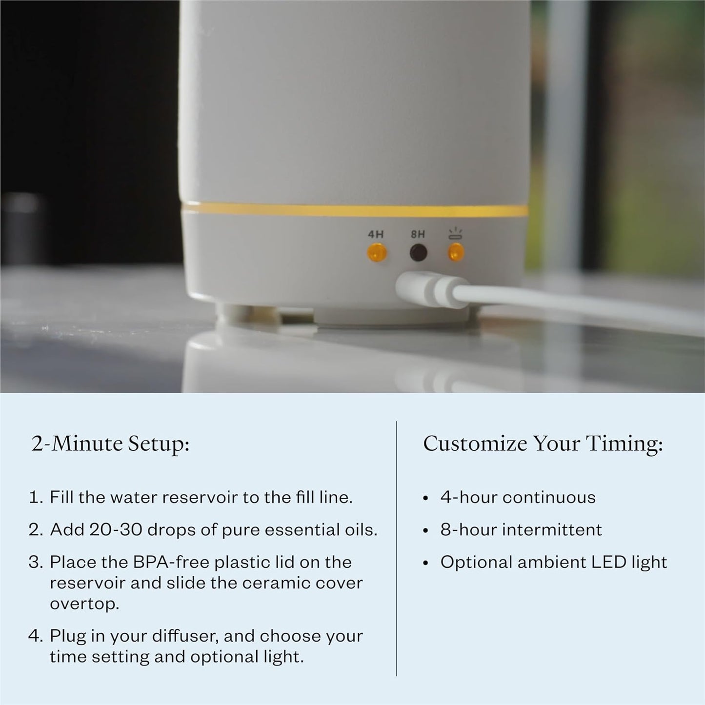 Vitruvi Stone Ceramic Ultrasonic Essential Oil Diffuser for Aromatherapy | Home Decor, 90ml Capacity